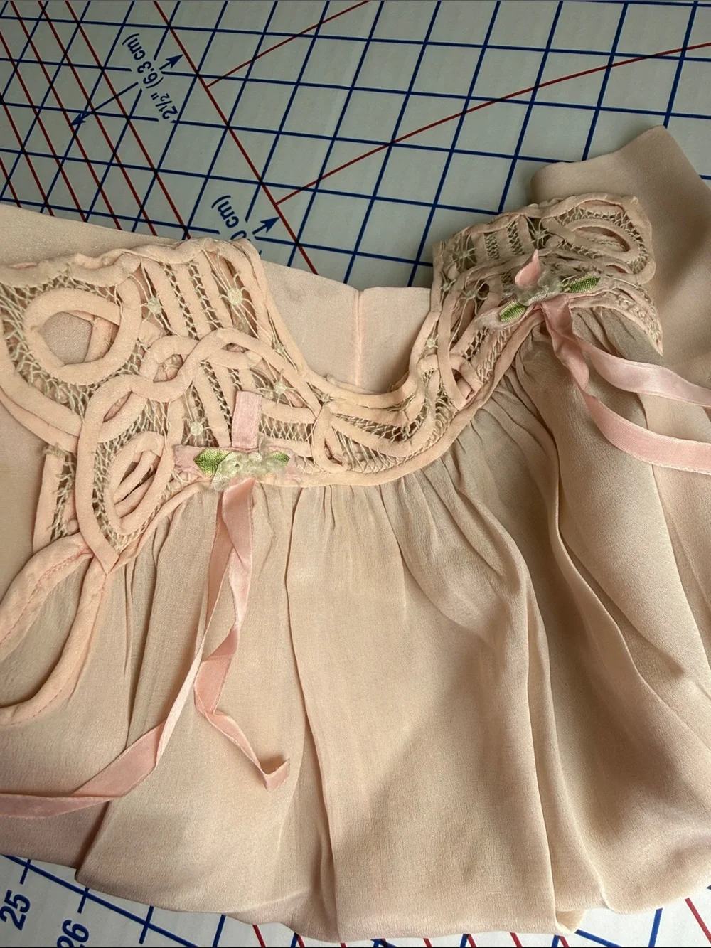 Antique c.1915–1925 Silk Baby Dress Tape Lace Pink Ribbonwork Heirloom Display